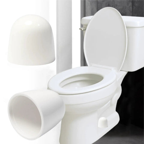 Four Pack Toilet Bolt Caps Set 1.44 Inch High Plastic Screw Covers on a toilet, white snap-on cap shown separately