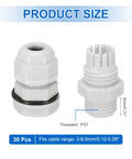 30 Pack PG7 Cable Glands Adjustable 3-6.5mm PA6 Nylon IP68 Waterproof Connectors with Seals for Industrial and Outdoor Electrical Enclosures