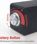 Close-up of volume control on Vintage Wooden Mini PC Sound Bar With 3.5mm Aux, USB Powered Desktop Speakers highlighting rotary button.