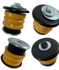 Smooth Out That Rough Ride Now With This Beefy Eight Piece Body Cab Mount Bushing Kit For 2002 To 2005 Ford Explorer And Mercury Mountaineer Positions Two Three Four Five Direct Oem Swap 924 052 924 053 924 054 - close-up view of rubber bushings with metal tops.