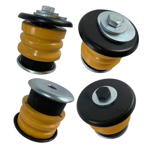 Smooth Out That Rough Ride Now With This Beefy Eight Piece Body Cab Mount Bushing Kit For 2002 To 2005 Ford Explorer And Mercury Mountaineer Positions Two Three Four Five Direct Oem Swap 924 052 924 053 924 054 - close-up view of rubber bushings with metal tops.
