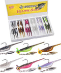 Crappie Fishing Kit With Baby Shad Soft Plastics And Spinner Jig Heads 40 Piece Crappie Panfish Lure Set Includes 30 Two Inch Shads In Six Colors And 10 Oversized Eye Jig Heads In One Sixteenth Ounce And One Thirty Second Ounce For Freshwater Angling displayed with lures and jig heads
