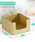 Gold Wood Sticky Note Holder For 3x3 Post It Notes Handy Dope Desk Organizer with dimensions labeled 3.5" x 3.5" x 2"