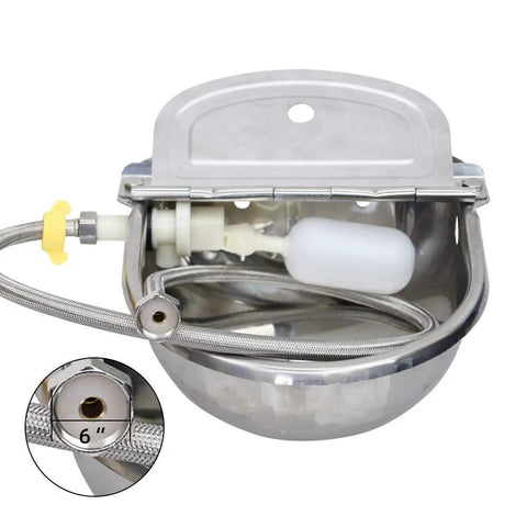 Built Tough Automatic Water Trough For Dogs And Livestock Featuring Rust Proof 304 Stainless Steel Bowl and Float Valve inside.
