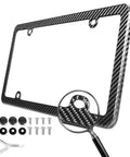 Universal Carbon Fiber License Plate Frame For Us Cars Tag Holder Cover With Screw Caps Four Bolt Mount, lightweight and rust proof.