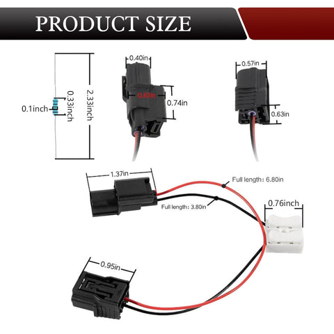 VCM Muzzler Harness Disable Kit with wiring and resistors, product dimensions and components shown for Honda models.