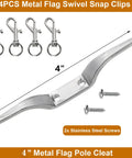 Flag Pole Hardware Kit With 3 Inch Gold Ball Topper, Aluminum Alloy Construction, Weatherproof Flagpole Accessories, 50 Feet Halyard Rope, 4 Inch Cleat Hook With Screws, Four Swivel Snap Hooks, And Pulleys For 2 Inch OD Tubes: 4" metal cleat with 4 swivel snap clips and screws