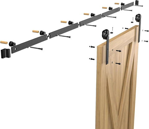 Six Point Six Feet Long Sliding Barn Door Hardware Kit For Single Door Sturdy Durable Carbon Steel With Black Coating To Prevent Rust Heavy Duty Easy To Install Fits Thirty Six To Forty Inch Wide Doors J Shape Hanger Included