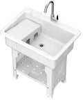 Freestanding Plastic Laundry Sink With Detachable Washboard And Hot And Cold Faucet Hoses And Drain Kit Indoor Outdoor Utility Sink