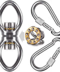 Silent Bearing Swing Swivel Hanger With 360 Degree Rotation For Aerial Yoga Tree Swing Hammock Chair Climbing Rope And Hanging Hammocks Heavy Duty Stainless Steel Hardware That Is Rust Resistant And Built To Last, showing metal components.