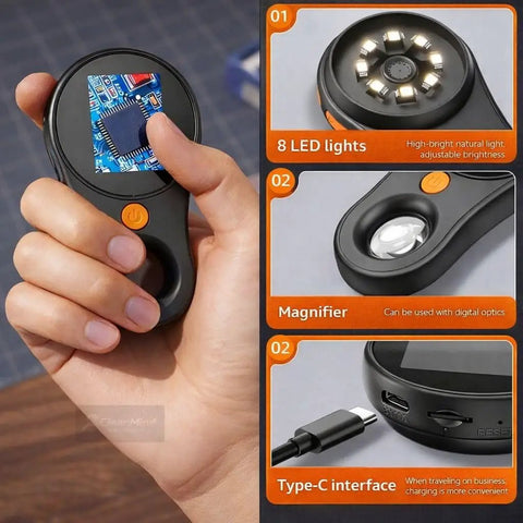 Handheld 500x Microscope With 2.0 Inch IPS Screen USB Connection For Electronics Jewelry Coins Trichomes Magnifier Real Time Viewing Great For Kids And Hobbyists, handheld black plastic microscope with LED lights and USB-C port