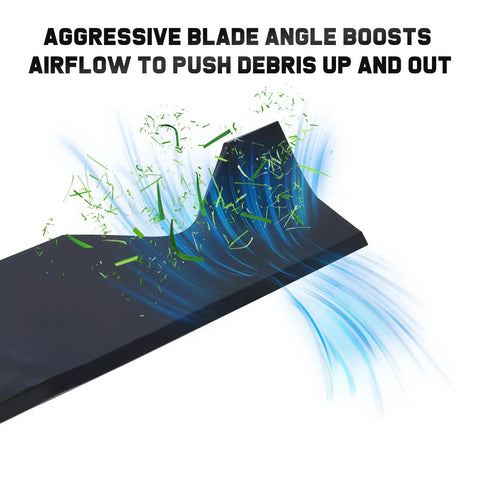 YTH22V46 Blades For Husqvarna 46 Inch Mower High Lift Blade Set showing debris-clearing airflow effect