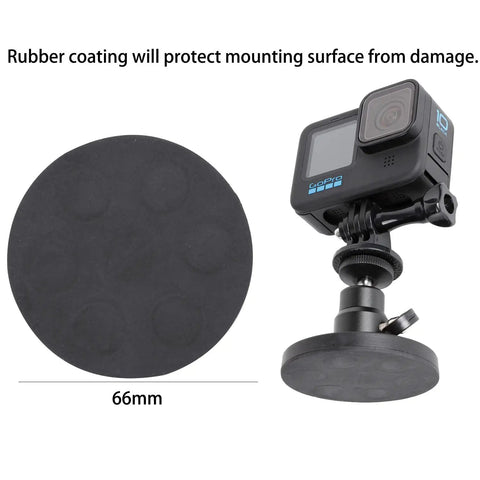 Super Dope Magnetic Camera Mount Snaps On Tight For GoPro Hero Insta360 And DJI Action Cameras Featuring Versatile Quarter Inch Thread Adapter Plate with rubber coating.