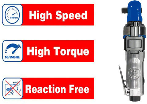 Crazy Fast Mini Impact Ratchet Three Eighths Inch Size With Reaction Free Clutch, 700 RPM Max And 55 Ft Lbs Torque, high speed