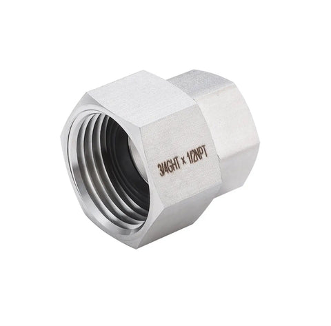 Stainless Steel Garden Hose Adapter Set Three Quarter Inch GHT Female To One Half Inch NPT Female Quick Swivel Connectors 304 Stainless Corrosion Resistant Outdoor Watering Fittings Pack Of Two, 3/4 GHT x 1/2 NPT
