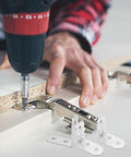 L Shaped Bracket 90 Degree Right Angle Set 12pcs being installed on wood with drill, showing stainless steel corner bracket use