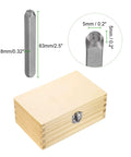 36 Piece Metal Stamping Kit With 5 Millimeter Uppercase Letter And Number Punch Stamps Set showing stamp dimensions and wooden case