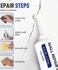 Easy Drywall Crack Repair Paste Kit With Spatula - Quick-Dry Wall Patch Putty For Home DIY, repair steps visual guide.