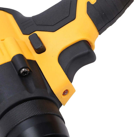 Heavy Duty Cordless Rivet Nailer With Brushless Motor And Auto Reverse Works Perfectly With Dewalt Dcb Batteries For Overhead Jobs Or Tight Spaces Includes Led Light Plus 18 Inch Rivet Cap Kit To Zip Up Metal Sheets Fast, close-up grip and trigger