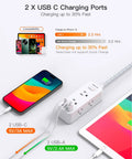 10 In 1 Power Strip With USB C And 6 Outlets, 4 USB Ports, 2 USB C, 5 Ft Extension Cord shown charging multiple devices