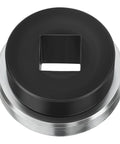 Close-up of Steering Stem Bearing Holder Nut And Tool For Yamaha ATV Models, showing black nut and metal base, top view.
