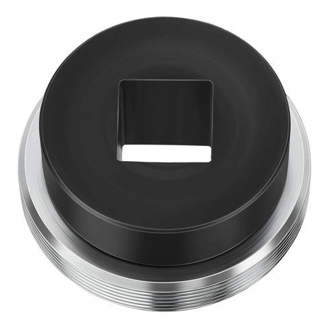 Close-up of Steering Stem Bearing Holder Nut And Tool For Yamaha ATV Models, showing black nut and metal base, top view.