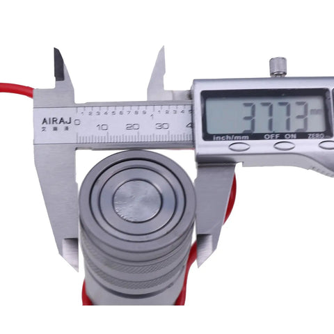 Close-up measuring 1/2-Inch Hydraulic Female Flat Face Quick Coupler 7246790 Bobcat Compatible For Excavators Backhoes Loaders
