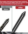 Premium Tungsten Steel Pipe Center Locator Punch For 1.5 To 6 Inch Conduit showcasing before and after comparison of the punch.