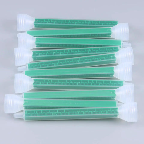 10 Piece Epoxy Resin Mixing Nozzles Set With Static Mixers For AB Glue Gun And DIY Bonding Projects 24 Elements Pro Grade Square Mixing Tips FMQ08 24 Durable Plastic 1 To 1 And 2 To 1 Ratios 6.3 Inch Length, green static mixers stacked