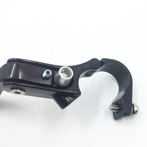 Close-up of black Ergonomic Aluminum Alloy Brake Lever Set for road bikes, showing clamp mechanism for 22.2mm and 23.8mm sizes.