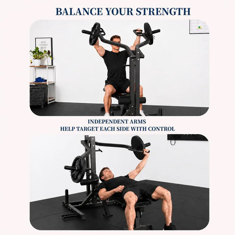 Man using Plate Loaded Upper Body Strength Trainer With Independent Arms Adjustable Backrest And Multi Grip Handles for chest workout