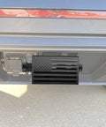 All American Patriotic Trailer Hook Cover And Lock Set For 2-Inch Receiver on vehicle, aluminum with American flag emblem