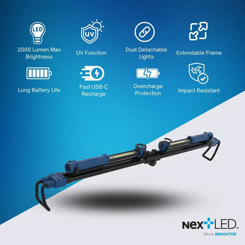 Underhood Work Light With 2000 Lumen LED Power, 8000mAh Battery, UV Mode, Detachable Light Bar, Dual Functionality Display