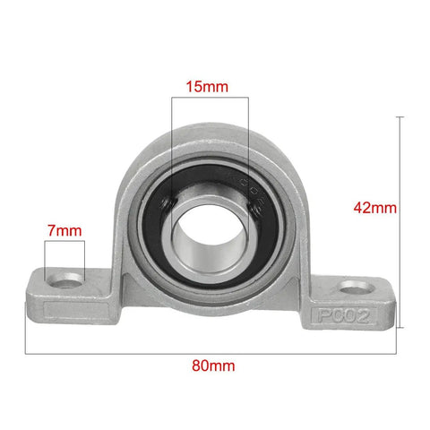 2 Pack KP002 15mm Bore Zinc Alloy Pillow Block Bearing With Self Aligning Inner Ball Insert Flanged Base Rust Resistant And Built To Last For Industrial Machinery Use, 15mm bore