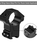 1 Inch Dovetail Scope Ring Set With Two High Profile And Two Medium Profile Rings For 11mm Rails showing stop pin detail