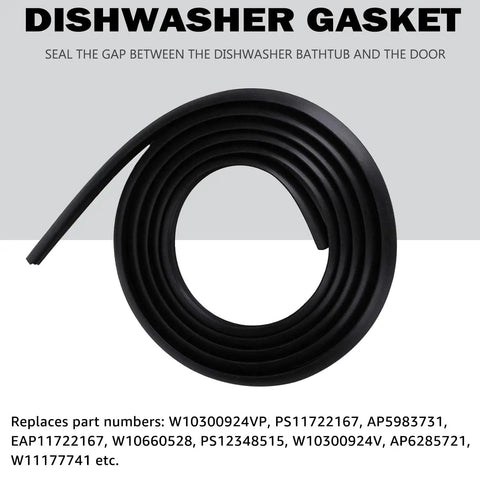 Dishwasher Door Gasket Seal Replacement For Whirlpool Maytag KitchenAid Kenmore Amana Fits W10300924 W11177741 coiled view