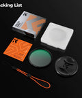 52mm UV Protection Filter With 18 Layer Multi Coatings Ultra Slim Design Shields Your Lens From Dust And Scratches Cuts UV Blue Cast Keeps Images So Sharp And Colors True Includes Lens Cap Cleaning Cloth packaging contents