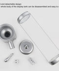 Sick Wall Mount Coffee Bean Dispenser Heavy Hitter Acrylic Canister disassembled parts showing easy clean design in silver finish.