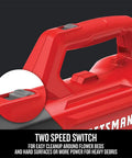 Close-up of the two speed switch on the Powerful Corded Leaf Blower With 9 Amp Motor, Lightweight Handheld Axial Electric Blower