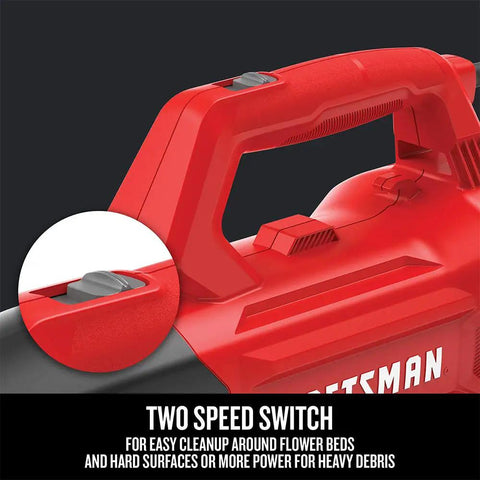 Close-up of the two speed switch on the Powerful Corded Leaf Blower With 9 Amp Motor, Lightweight Handheld Axial Electric Blower