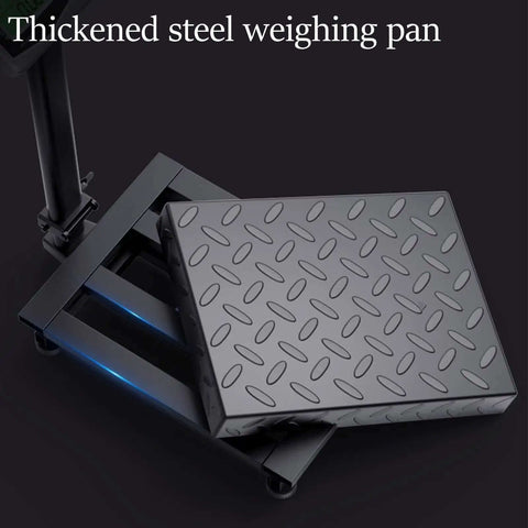 Heavy Duty 660 Pound Digital Platform Scale With Removable Guardrail For Floor Weighing Postal And Luggage Shipping Scale 90 Degree Fold Stainless Display And Buttons Easy Transport And Use featuring thickened steel weighing pan
