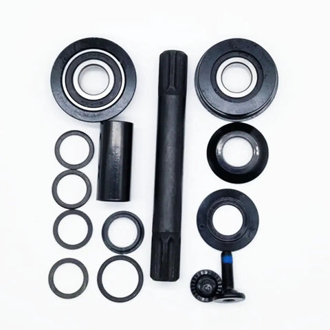 American 19mm Bottom Bracket Set With 8T Cr-Mo Axle Spindle, Press Fit Cups, 6061 CNC Machined Alloy components displayed