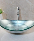 Artistic Tempered Glass Oval Vessel Sink Above Counter with Chrome Faucet and Pop Up Drain in Silver Finish