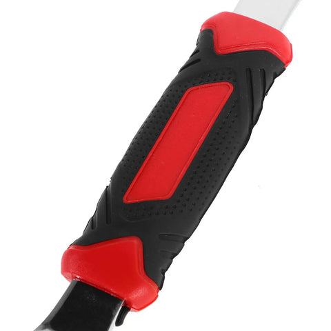 Close-up of grip on Universal Socket Wrench 48 In 1 With Rotating Head Multi Bit Fastener Tool, featuring red and black rubber.