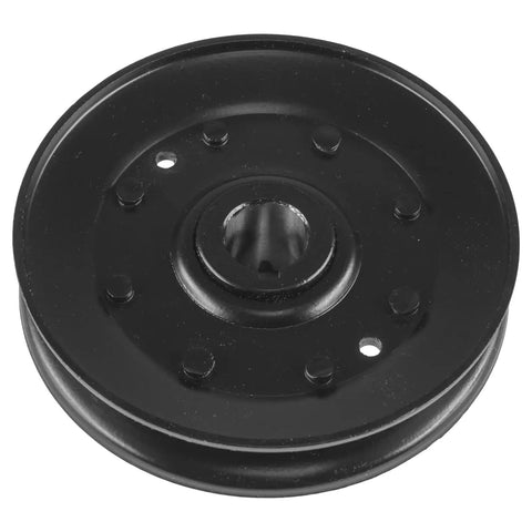 Get Your Lawn Mower Back To Work With This Replacement Blade Drive Pulley For John Deere F525 46 Inch Deck Model Years 1990 Through 2002 Solid C8L Part that features a black drive pulley with a central hole.