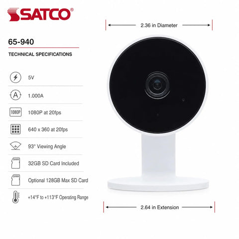 Rock Solid 1080P HD Indoor Security Camera 40 Pack Including Slick White Housing And Extra 32GB Storage Card For Hustle Free Surveillance front view with specifications.