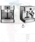 Front and side view of Professional Single Pump Semi Automatic Espresso Coffee Machine For Home Brew Barista Style Shots Stainless Steel Body 110 To 240V Easy Pull Espresso Durable Build Makes Rich Creamy Espresso Every Time, showcasing stainless steel finish and control buttons