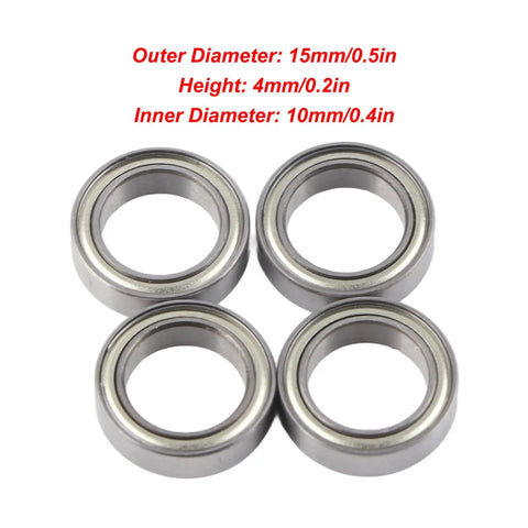 Beefed Up High Performance Stainless Steel RC Ball Bearing Kit For 3S One Tenth Scale RC Cars And Crawlers Precision Replacement For Smooth Acceleration Low Friction Durable Build Easy Install, four 10x15x4mm bearings