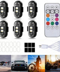Six Pack Wireless LED Strobe Lights With Remote Control, 8 Colors USB Charge, IP65 Waterproof Anti Collision Warning Lights