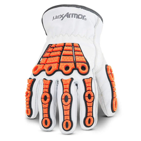 Cut Resistant Leather Work Gloves With 360 Degree A5 Protection, Back Of Hand Impact Guards, Hi Vis Chrome SLT Series 4060, Size Large